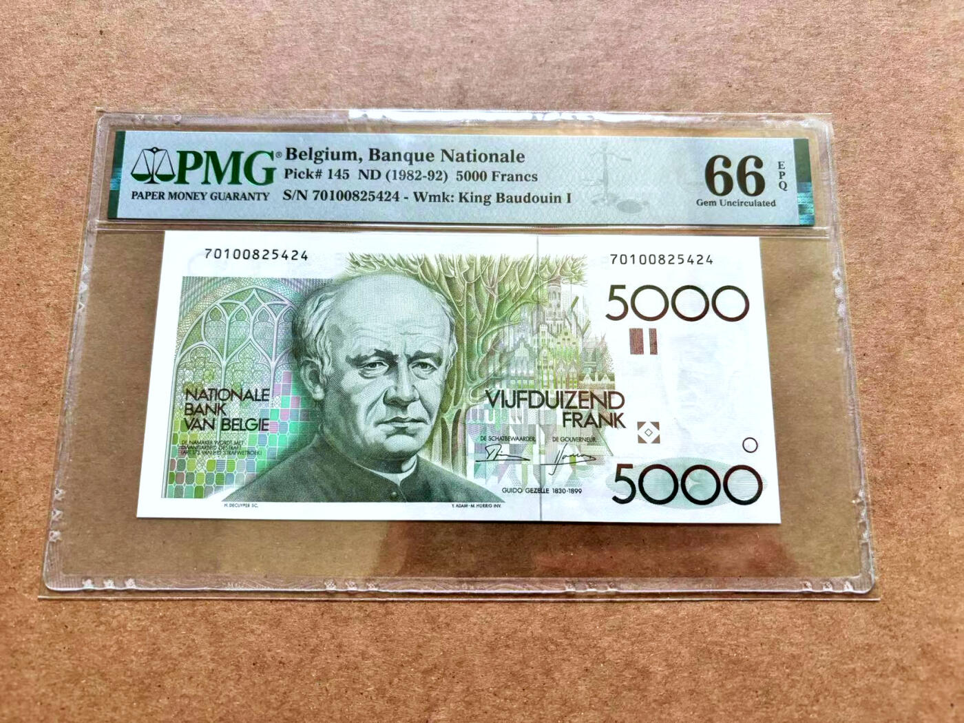 【Blue Auction】✨世界纸币精拍第506期【精】  比利时 1982-92年5000法郎 大蜻蜓 PMG66EPQ 