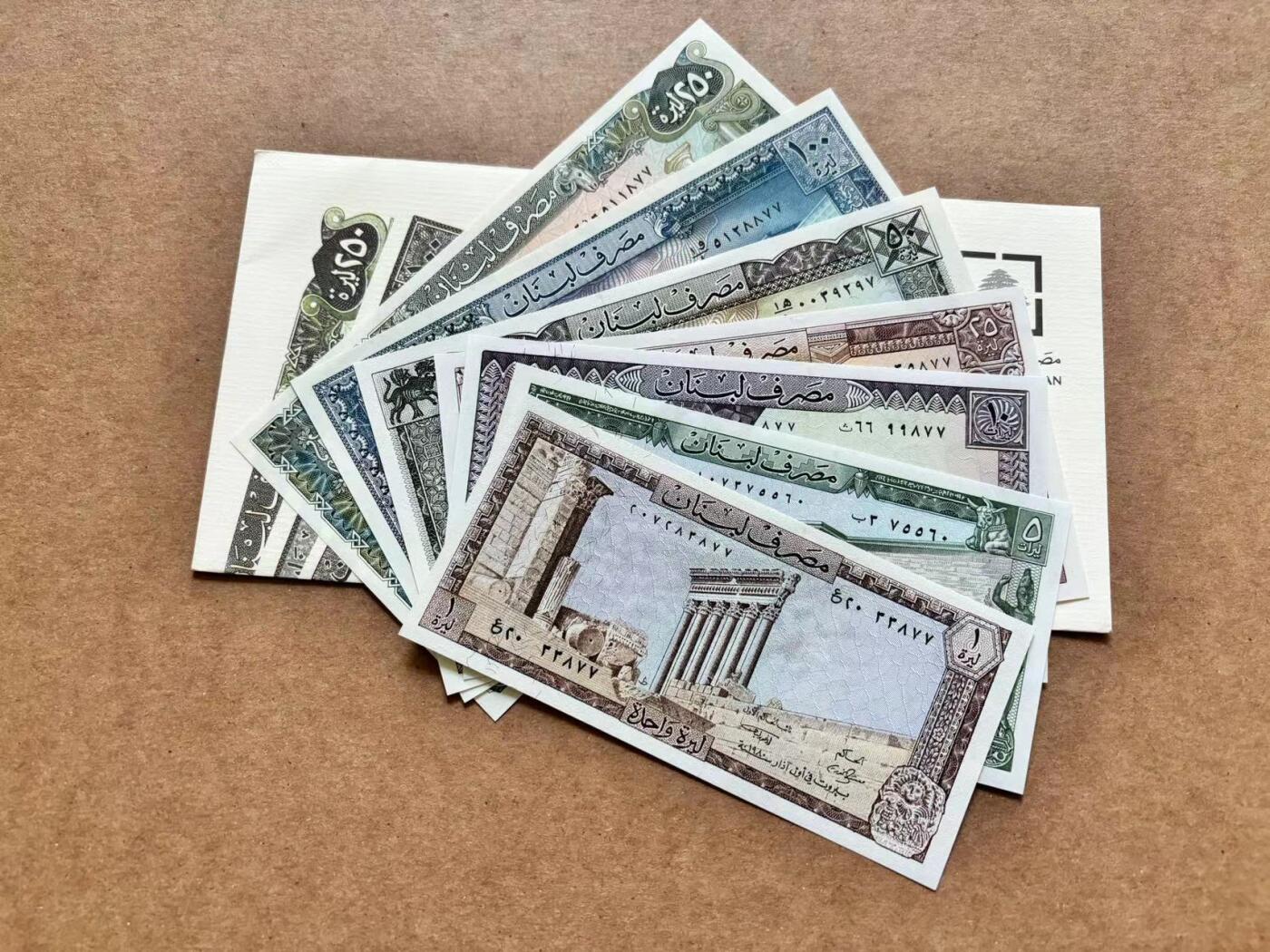 【Blue Auction】✨世界纸币精拍第506期【精】 【带册 一组7张】黎巴嫩 1980-88年1-250里弗 全新UNC 古迹