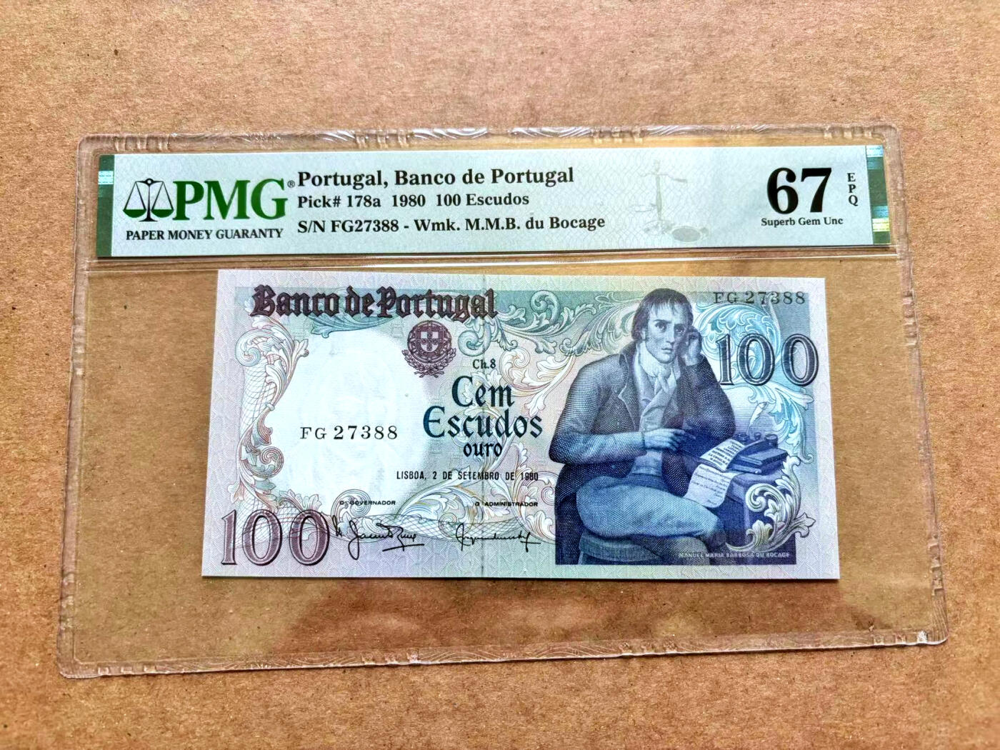 【Blue Auction】✨世界纸币精拍第506期【精】 【88尾】葡萄牙  1980年100埃斯库多 PMG67EPQ 高分 背面大场景