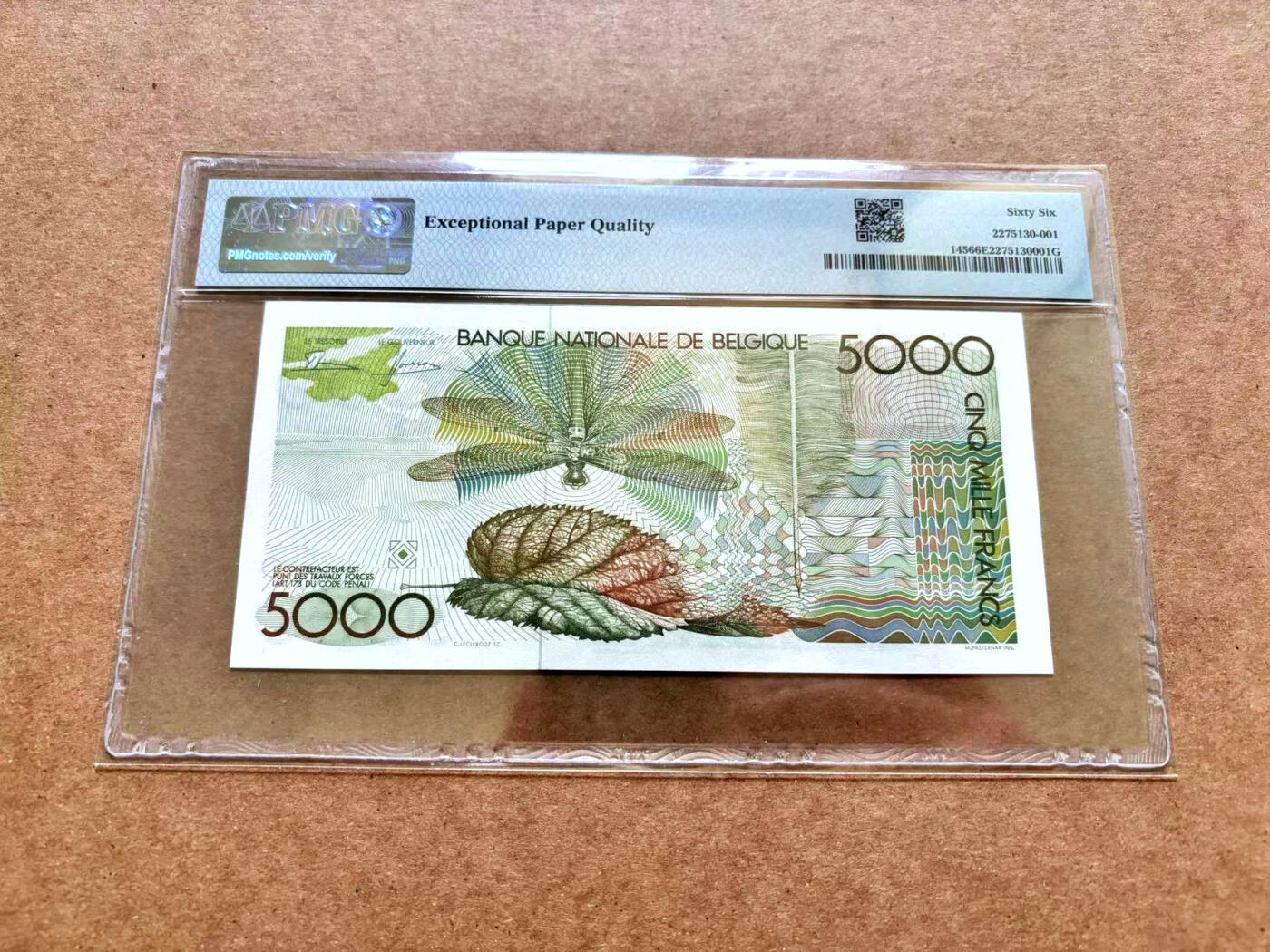 【Blue Auction】✨世界纸币精拍第506期【精】  比利时 1982-92年5000法郎 大蜻蜓 PMG66EPQ 