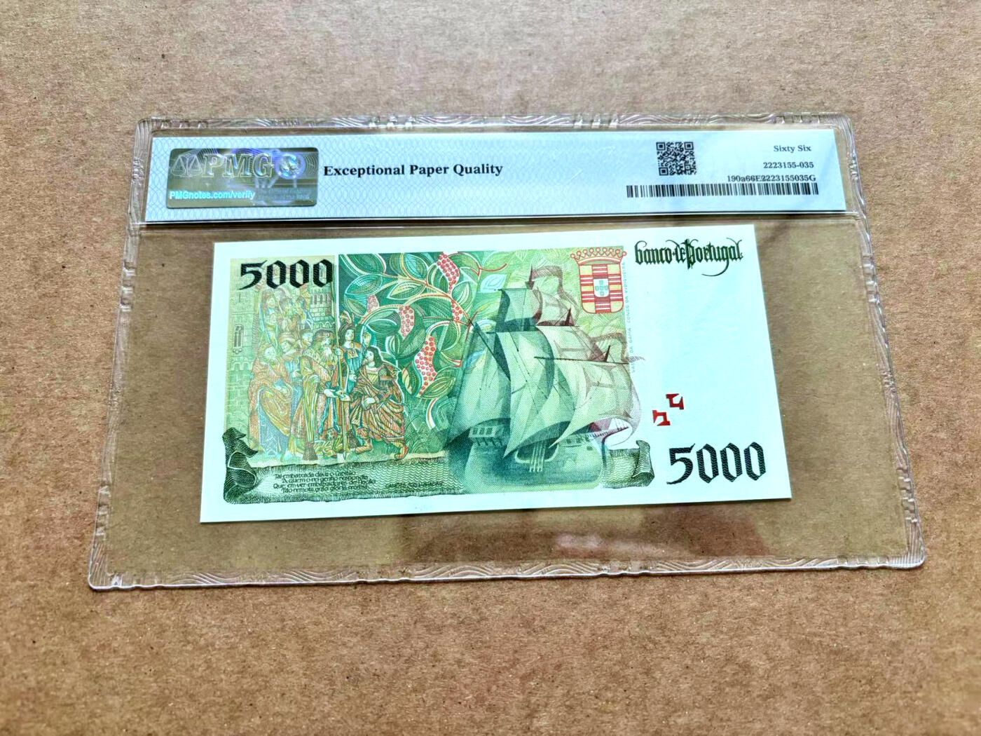 【Blue Auction】✨世界纸币精拍第506期【精】 【a版】葡萄牙 1995年5000埃斯库多 PMG66EPQ 