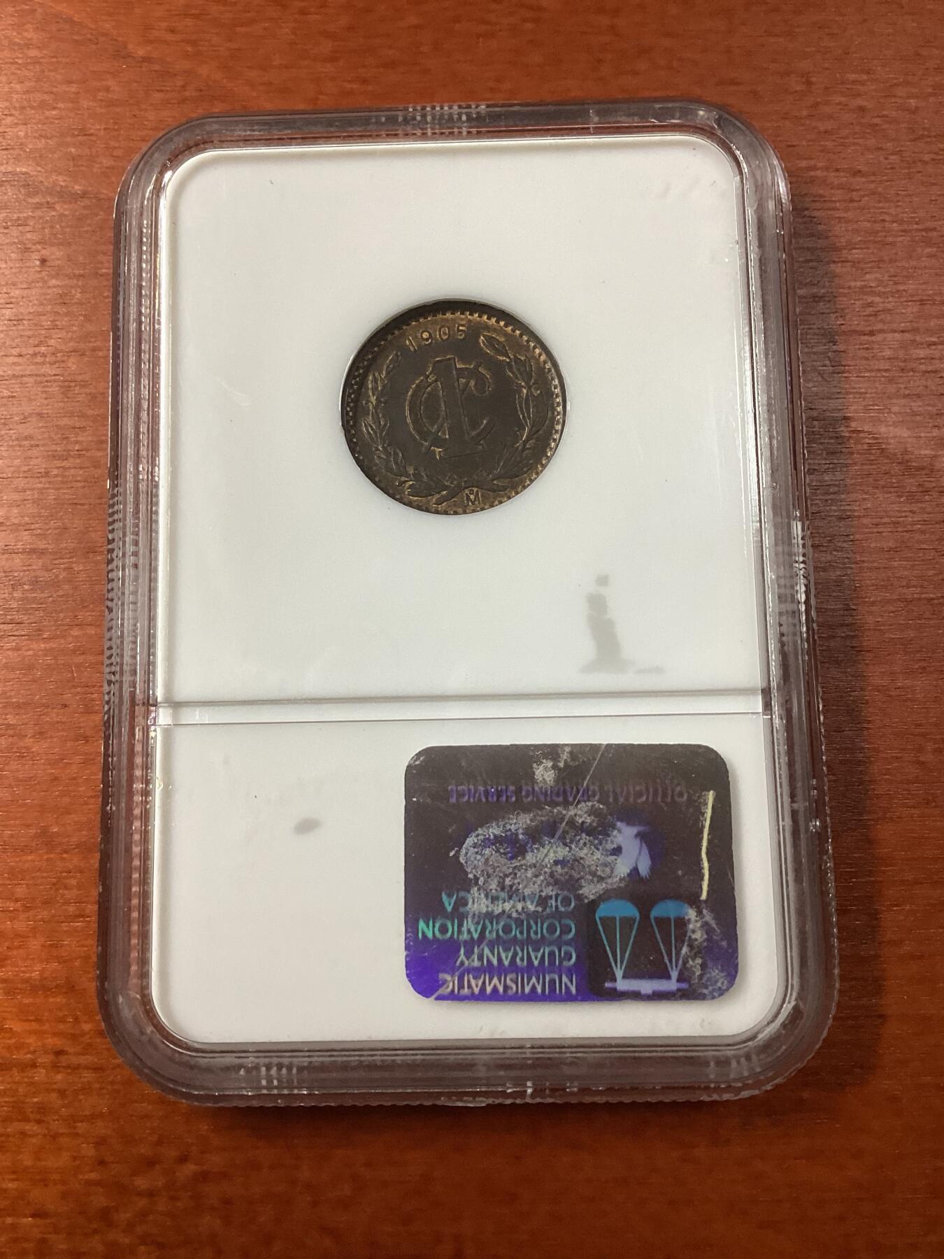长老汇龙年精选第九场拍卖 1905Mo墨西哥1分铜币，NGC MS65BN，老盒，更高分仅有1枚，官网60分75美金