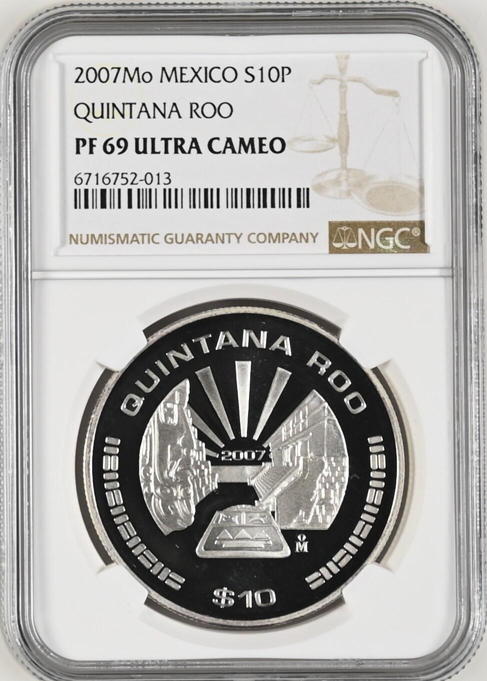 长老汇龙年精选第九场拍卖 2007Mo 墨西哥昆塔纳泸州10比索精制银币，NGC PF69UC，更高分2枚