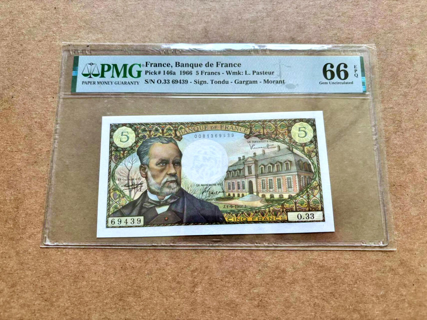 【Blue Auction】✨世界纸币精拍第506期【精】 法国 1966年5法郎 PMG66EPQ 巴斯德