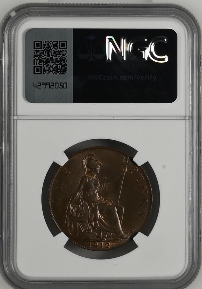 长老汇龙年精选第十场拍卖 1912 英国乔治五世1便士铜币，NGC MS64BN，季军分，更高5枚