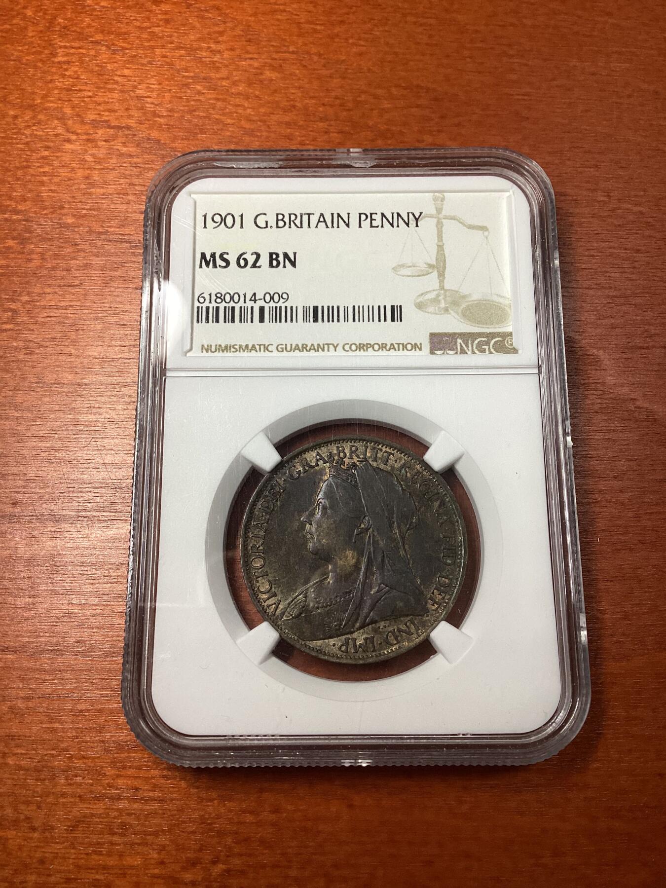 长老汇龙年精选第十场拍卖 1901 英国维多利亚1便士铜币，NGC MS62BN，关门币