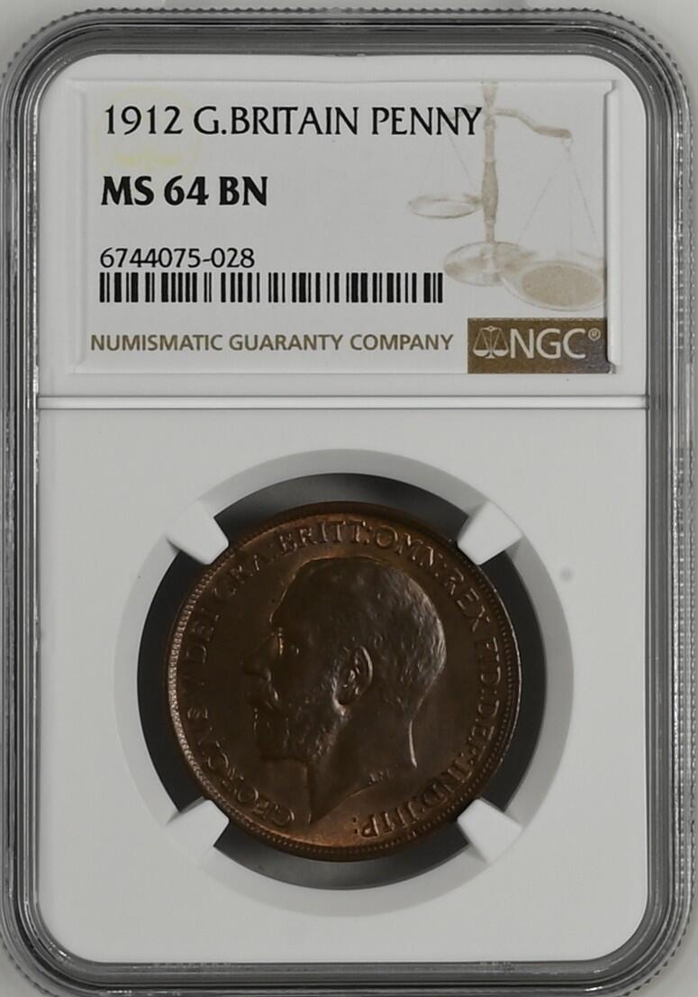 长老汇龙年精选第十场拍卖 1912 英国乔治五世1便士铜币，NGC MS64BN，季军分，更高5枚