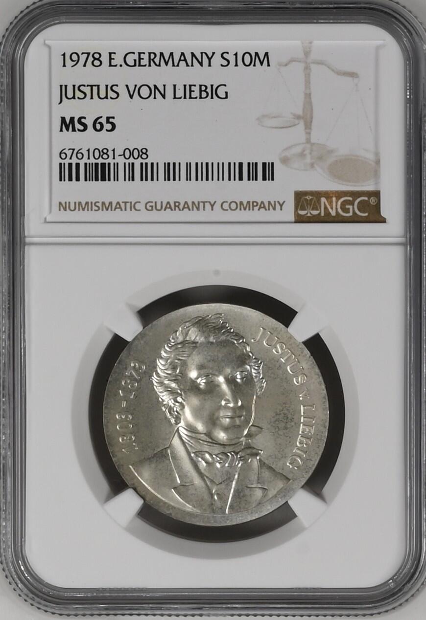 长老汇龙年精选第十场拍卖 1978 东德李比希10马克银币，NGC MS65，官网报价供参考