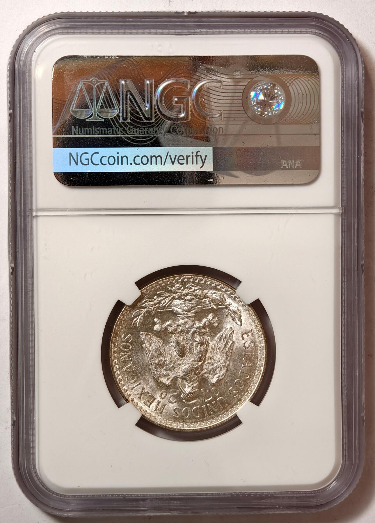紫瑗钱币——第424期 墨西哥 1943年 M版 鹰洋 50分 银币 NGC MS64