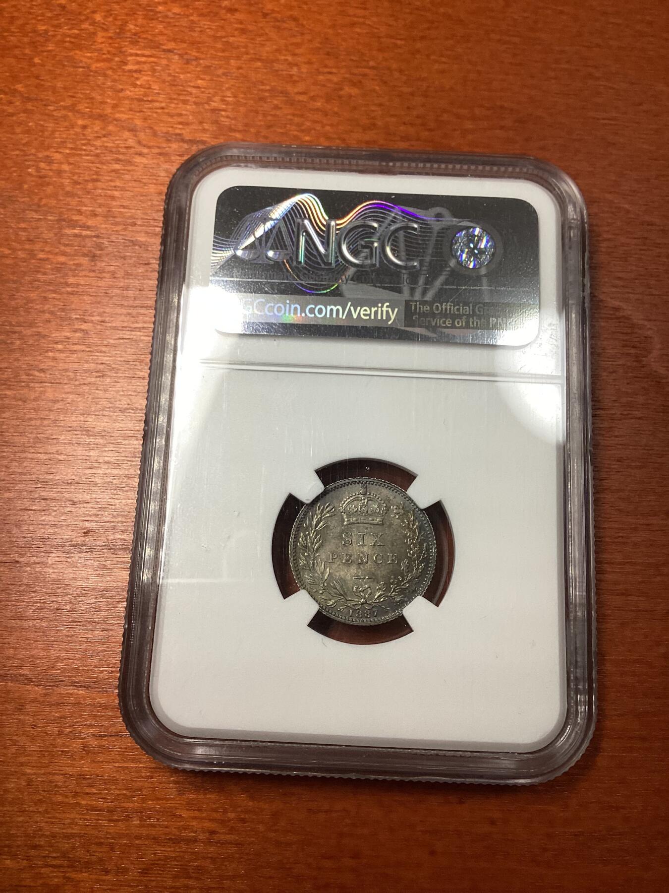长老汇龙年精选第十场拍卖 1887英国维多利亚高冠6便士银币，NGC MS63+