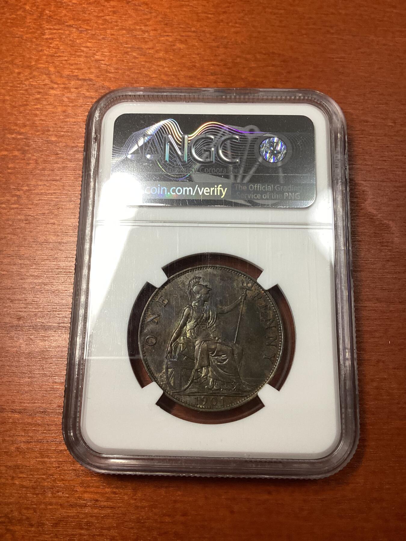 长老汇龙年精选第十场拍卖 1901 英国维多利亚1便士铜币，NGC MS62BN，关门币