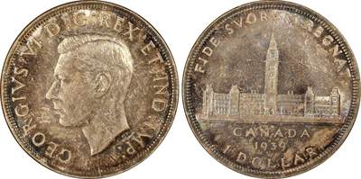 长老汇马年精选第七场拍卖 - 1939加拿大乔治六世1加元银币，PCGS MS64分，五彩