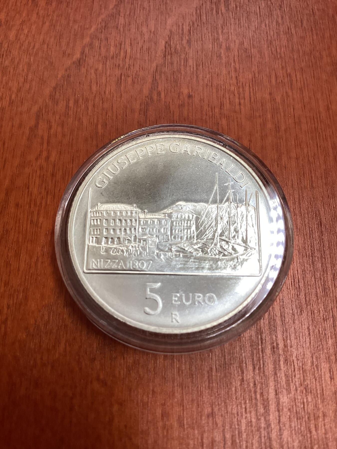 长老汇龙年精选第十场拍卖 2007意大利朱塞佩·加里波第诞辰200周年5欧元银币，盒证全，8000枚
