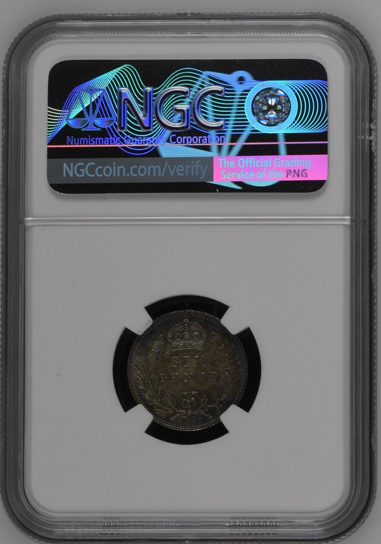 长老汇龙年精选第十场拍卖 1887英国维多利亚高冠6便士银币，NGC MS63+