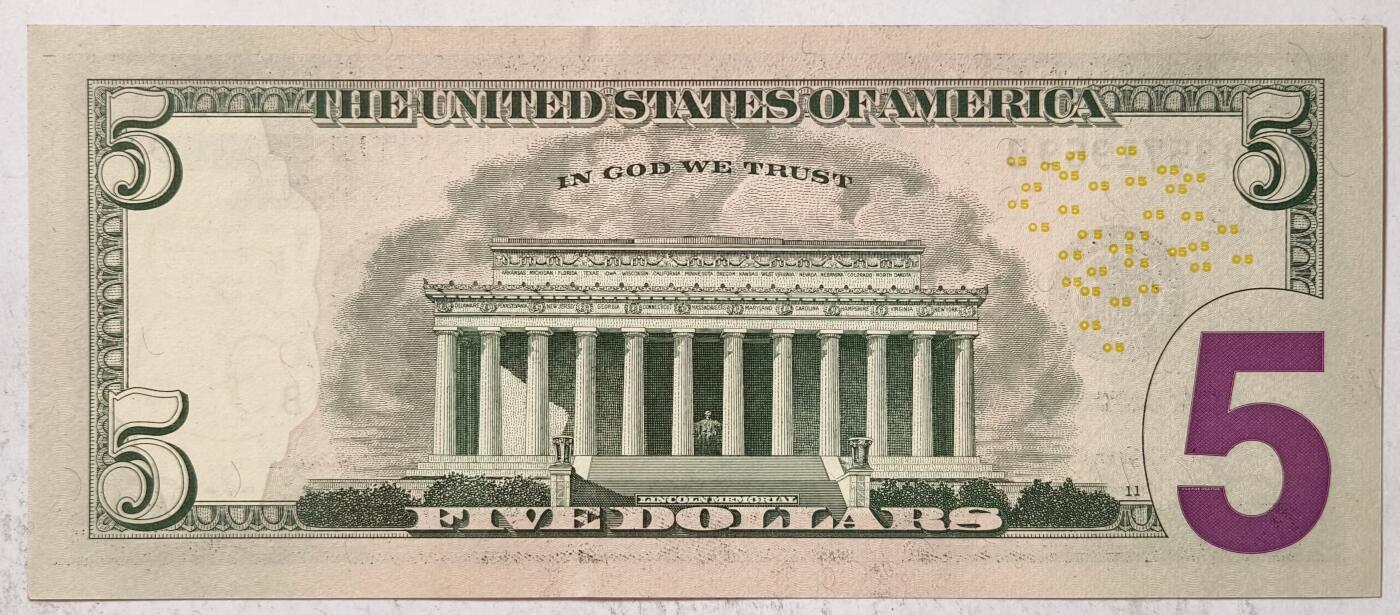 紫瑗钱币——第387期拍卖——纸币场 美国 2017年 L版 A序列 亚伯拉罕·林肯 5美元 彩色版 UNC