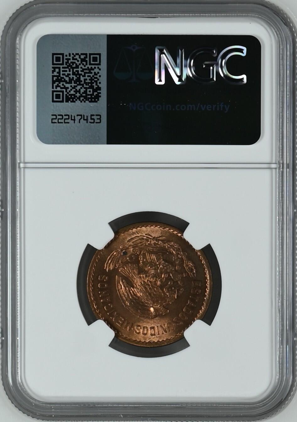 长老汇龙年精选第十场拍卖 1944Mo 墨西哥5分铜币，NGC MS63RB，更高13枚