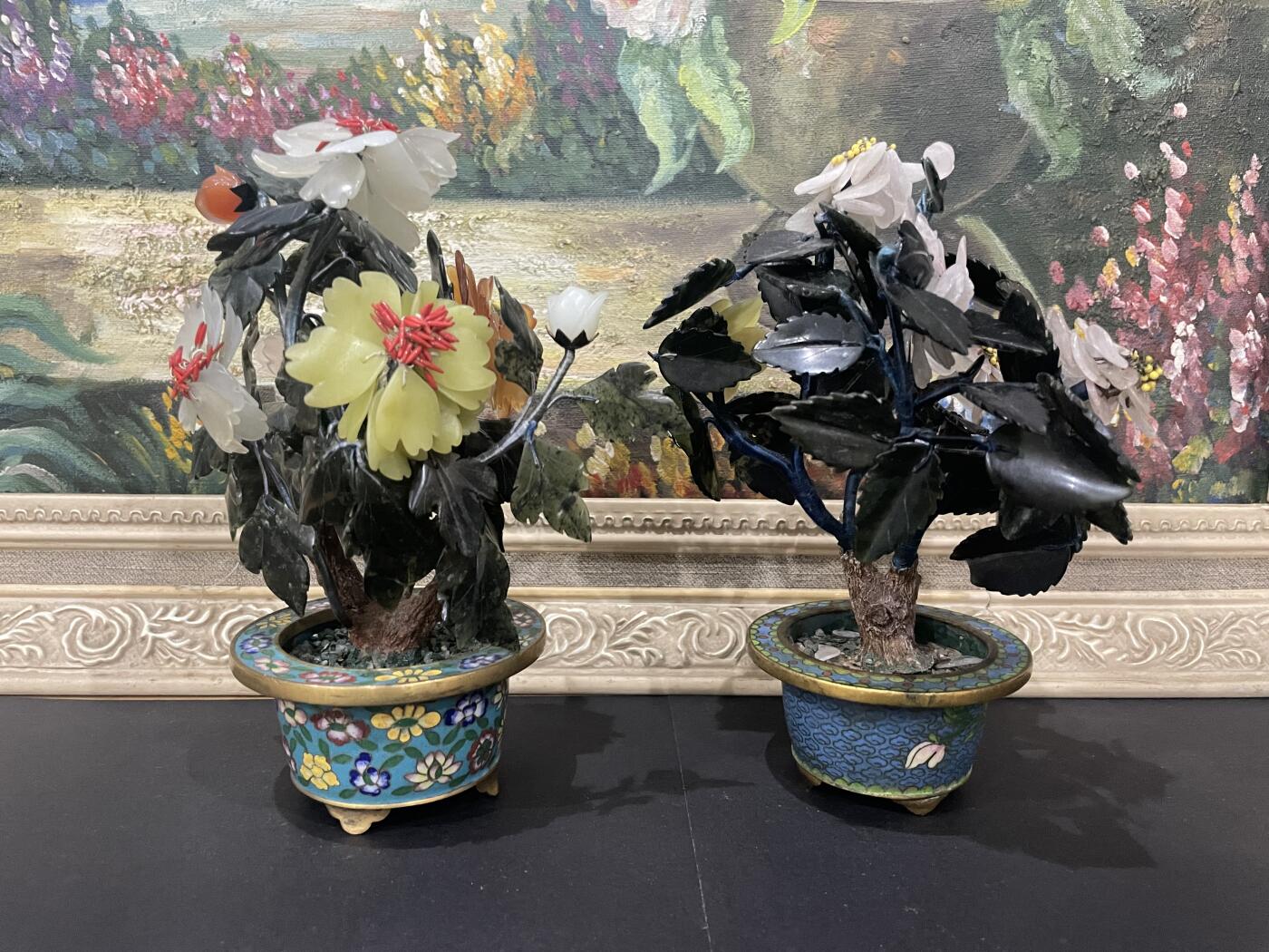 海外回流精品拍卖 美国回流567时期景泰蓝盆景两个