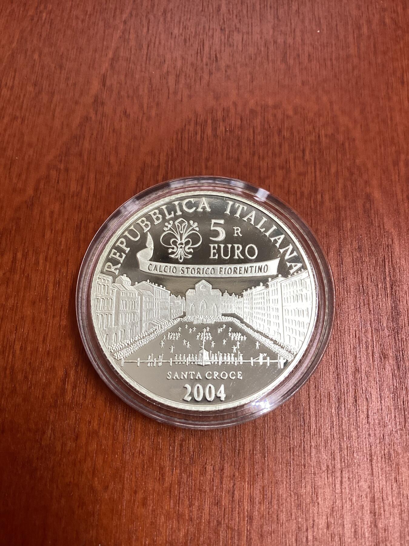 长老汇龙年精选第十场拍卖 2004意大利德国世界杯5欧元精制银币，盒证全