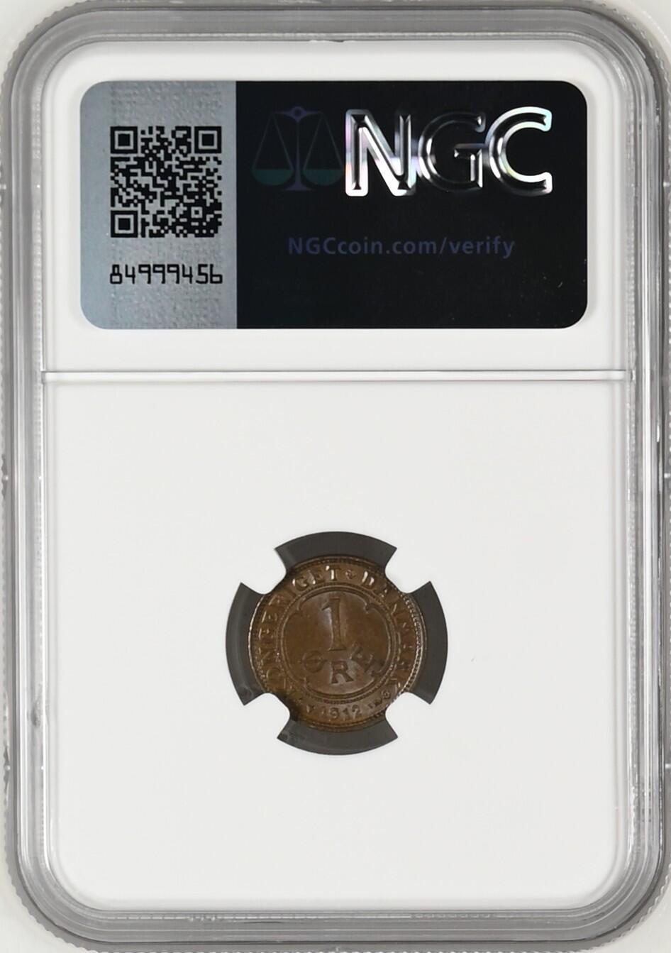 长老汇龙年精选第十场拍卖 1912 VBP GJ 丹麦1欧尔铜币，NGC MS63BN