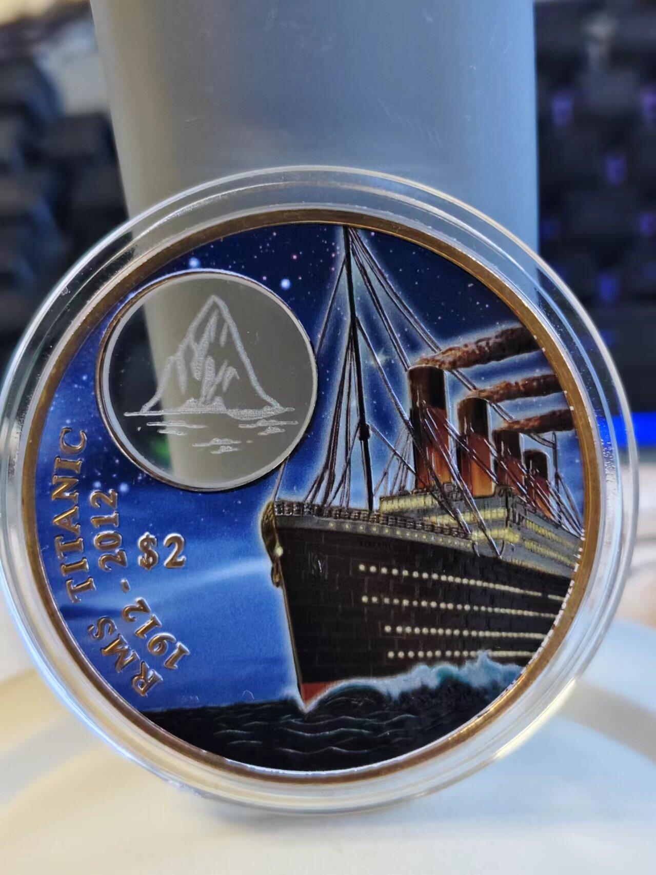 第179期拍卖【长期征集拍品】 少见发行仅1000枚原厂盒证英属维尔京群岛2012年泰坦尼克号镂空镶嵌水晶纪念币青铜镀金重42克直径50毫米