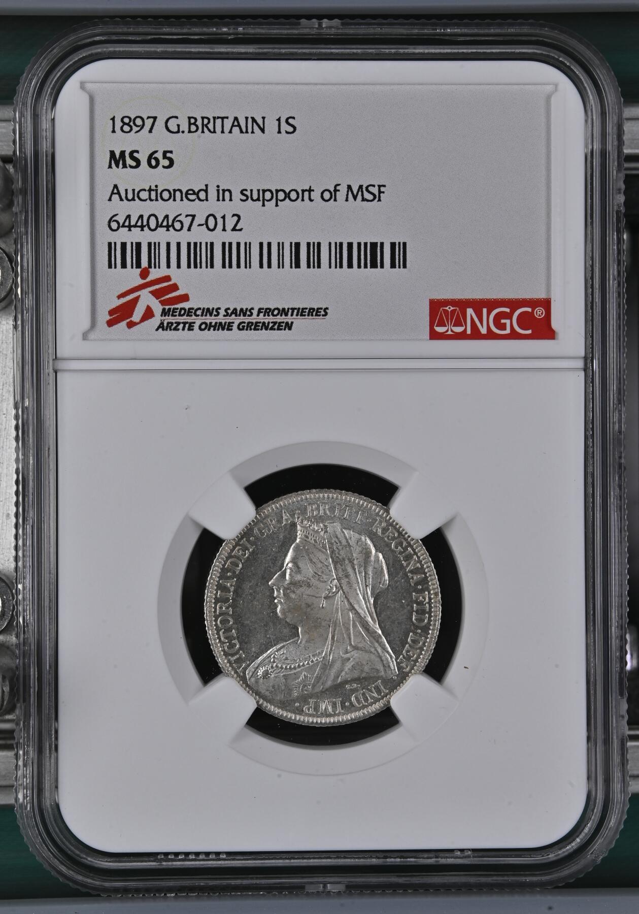 长老汇龙年精选第十场拍卖 1897 英国维多利亚1先令银币，NGC MS65分，更高分仅有10枚，无国界医生义卖标
