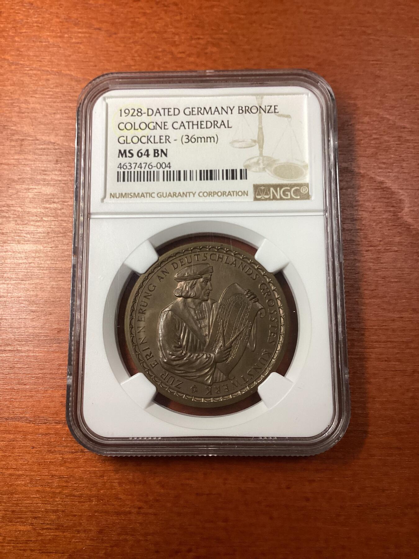 长老汇龙年精选第十场拍卖 1928-DATED 德国科隆大教堂铜章，NGC MS64BN， N盒唯一记录，实物非常漂亮！