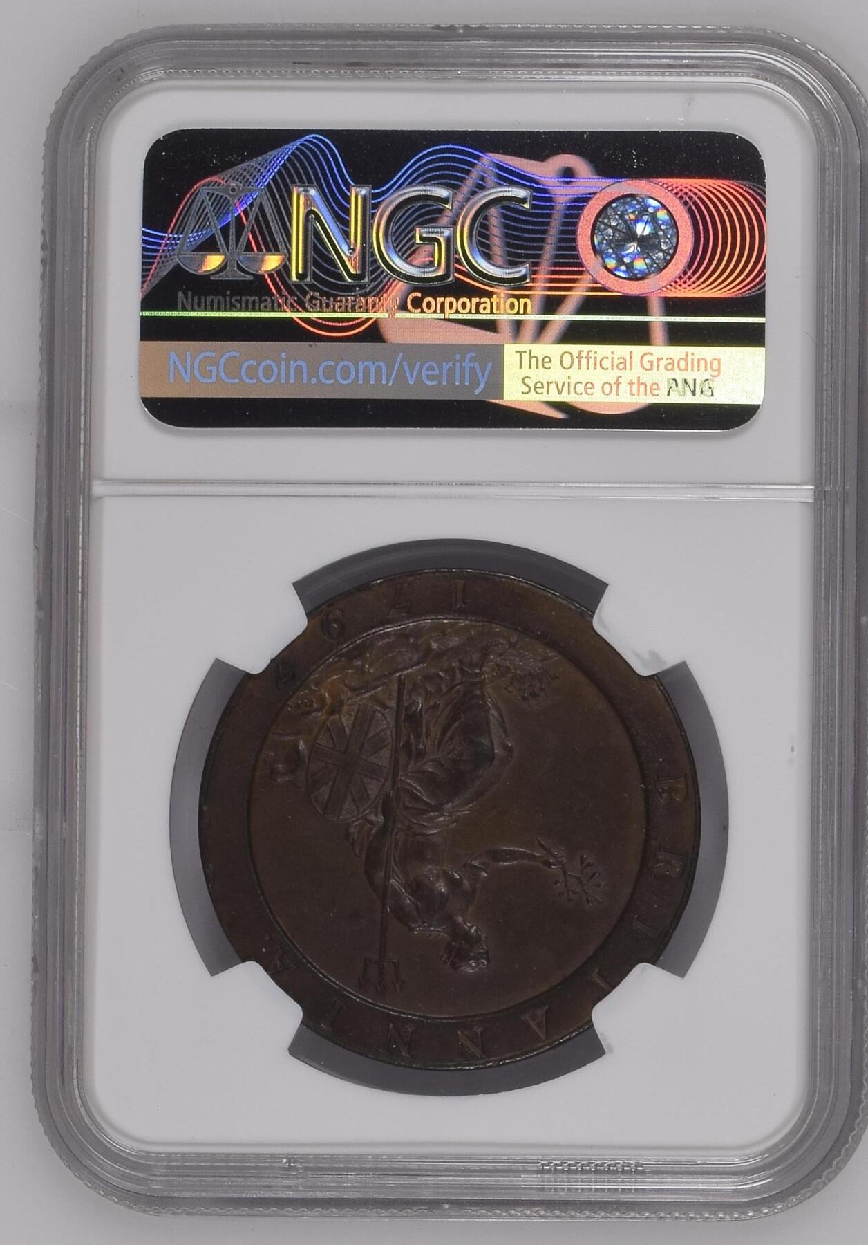 长老汇龙年精选第十场拍卖 1797SOHO 英国乔治三世车轮一便士大铜币，NGC MS61BN，SOHO厂出品，现在工业的杰作