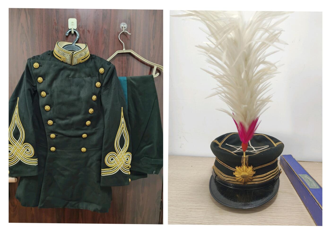 全场0元起拍 第175期 咸鱼国勋章拍卖专场 7月21日（周日）下午6：00开始 美品稀少明治早期军医陆军卫生部少佐相当官金银线交错大礼服衣裤正帽前立一套 领围39 胸围88 肩宽88 袖长56 衣长75 腰围82 裤长102 头围55