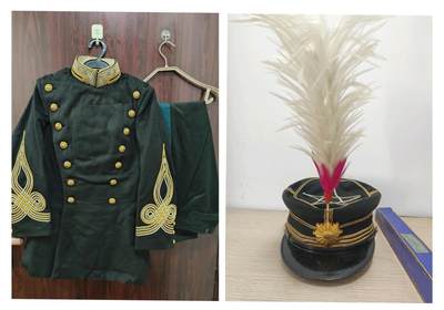 全场0元起拍 第175期 咸鱼国勋章拍卖专场 7月21日（周日）下午6：00开始 - 美品稀少明治早期军医陆军卫生部少佐相当官金银线交错大礼服衣裤正帽前立一套 领围39 胸围88 肩宽88 袖长56 衣长75 腰围82 裤长102 头围55