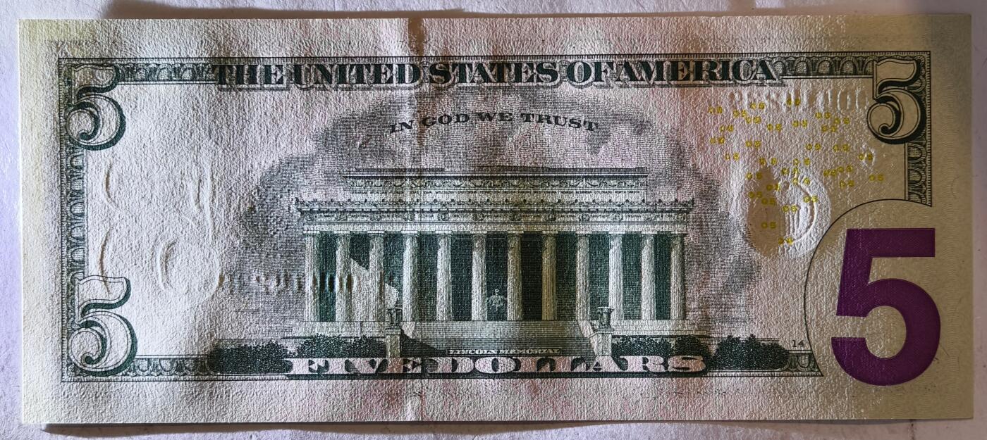 紫瑗钱币——第385期——纸币场 【补号】美国 2017年 F版 A序列 亚伯拉罕·林肯 5美元 彩色版 UNC