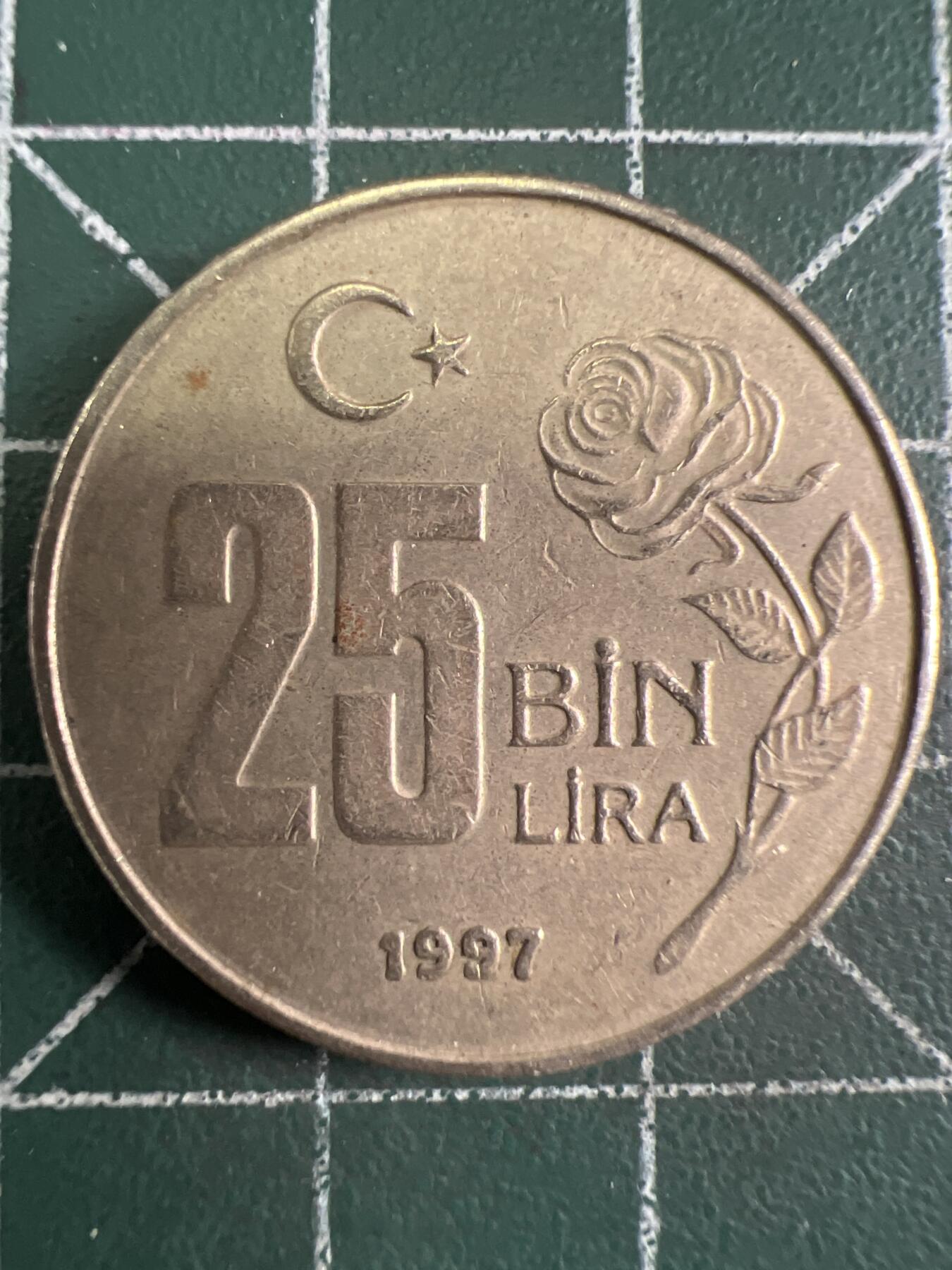 第656期 硬币场 （无押金，捡漏，全场50包邮，偏远地区除外，接收代拍业务，本店十天发一次货） 土耳其25Bin里拉