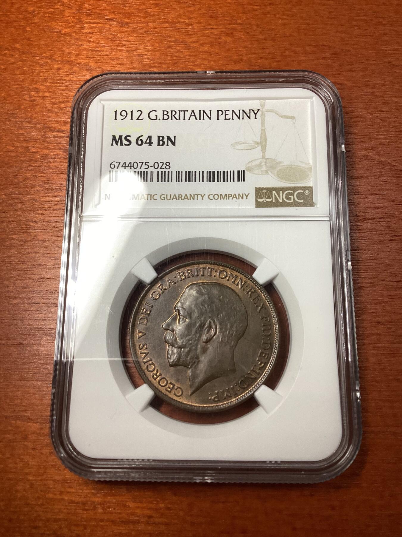 长老汇龙年精选第十场拍卖 1912 英国乔治五世1便士铜币，NGC MS64BN，季军分，更高5枚