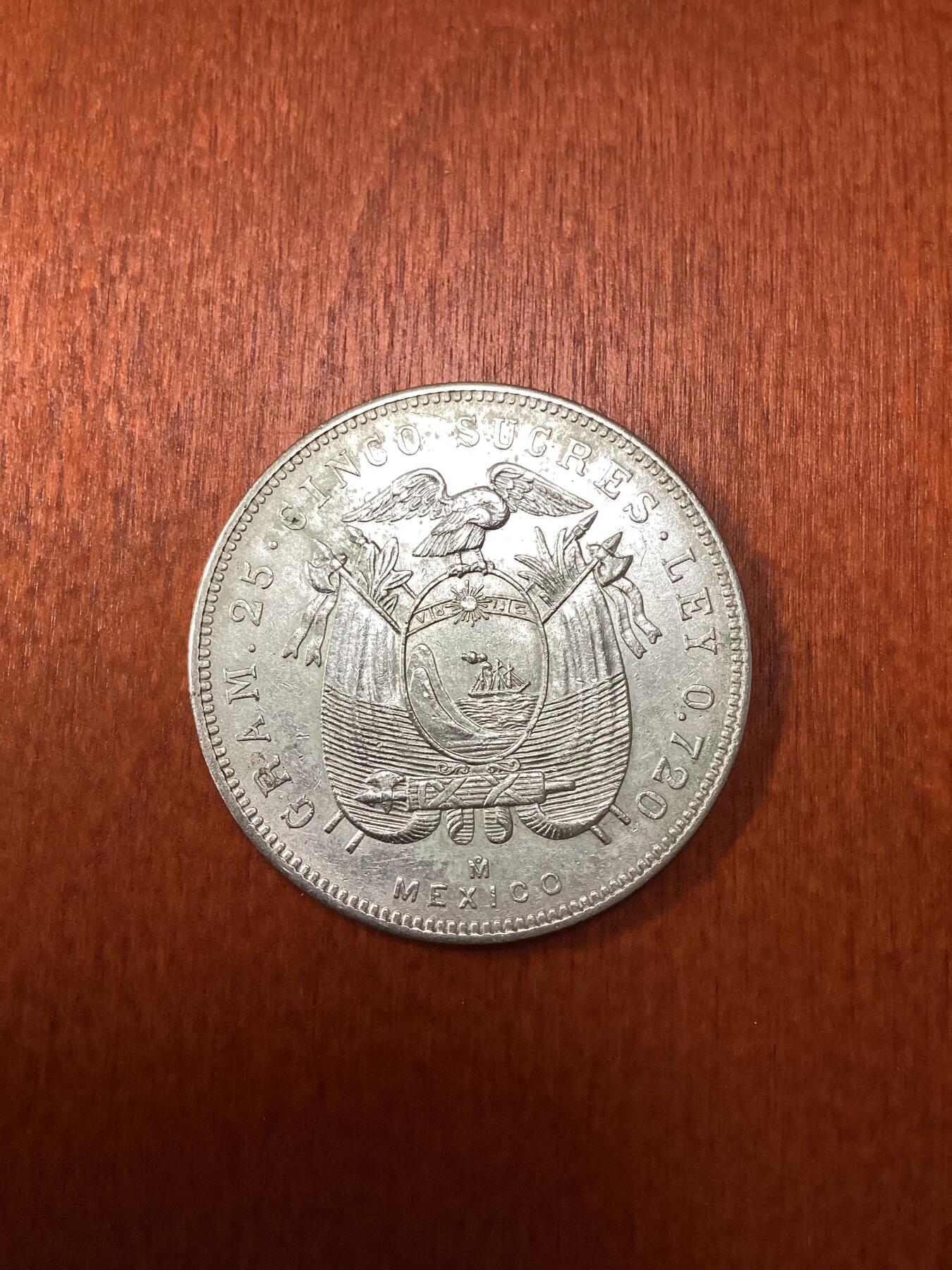 长老汇龙年精选第十场拍卖 1943厄瓜多尔5苏克雷银币，克朗型