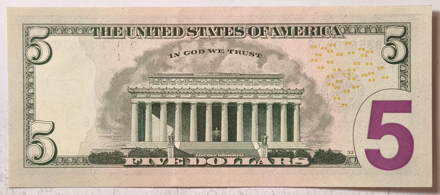 紫瑗钱币——第385期——纸币场 美国 2017年 F版 A序列 亚伯拉罕·林肯 5美元 彩色版 UNC