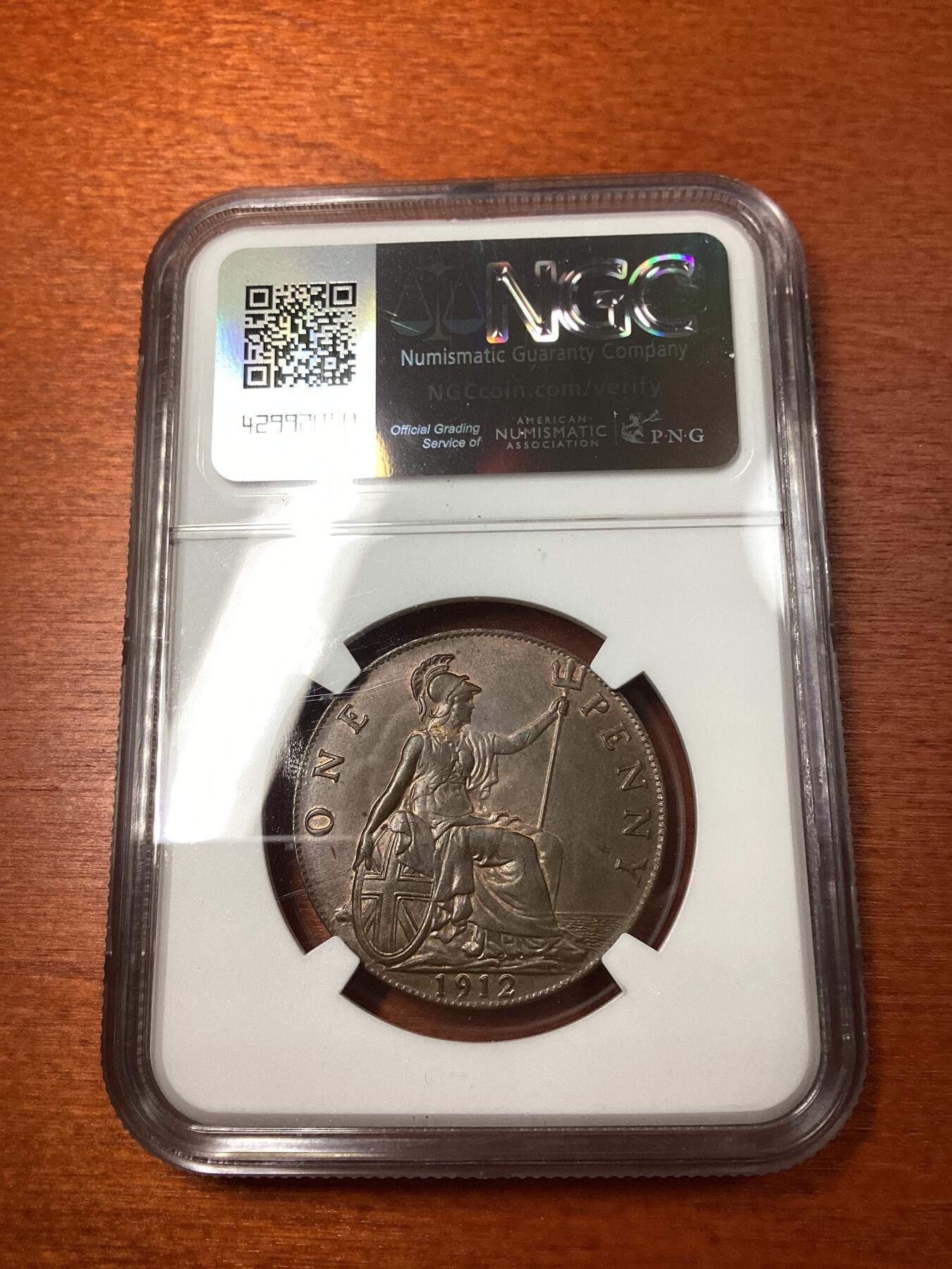 长老汇龙年精选第十场拍卖 1912 英国乔治五世1便士铜币，NGC MS64BN，季军分，更高5枚