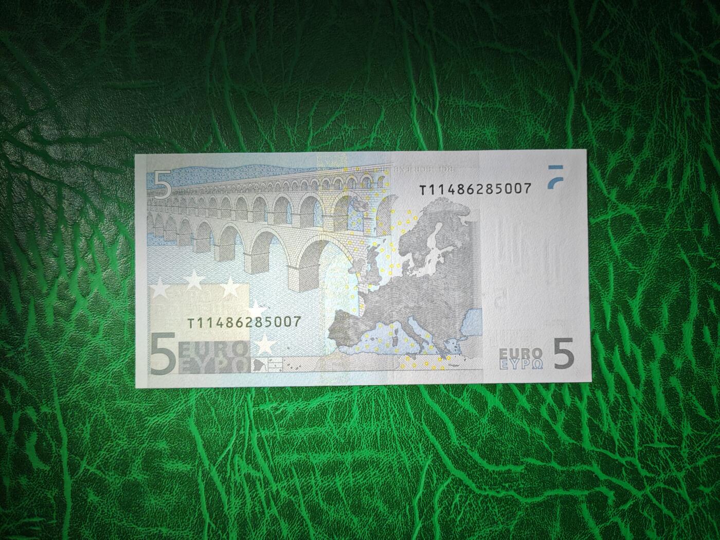 欧盟纸币Euro（稀有冠）2002版 一签 5欧 T冠 爱尔兰版 全新UNC