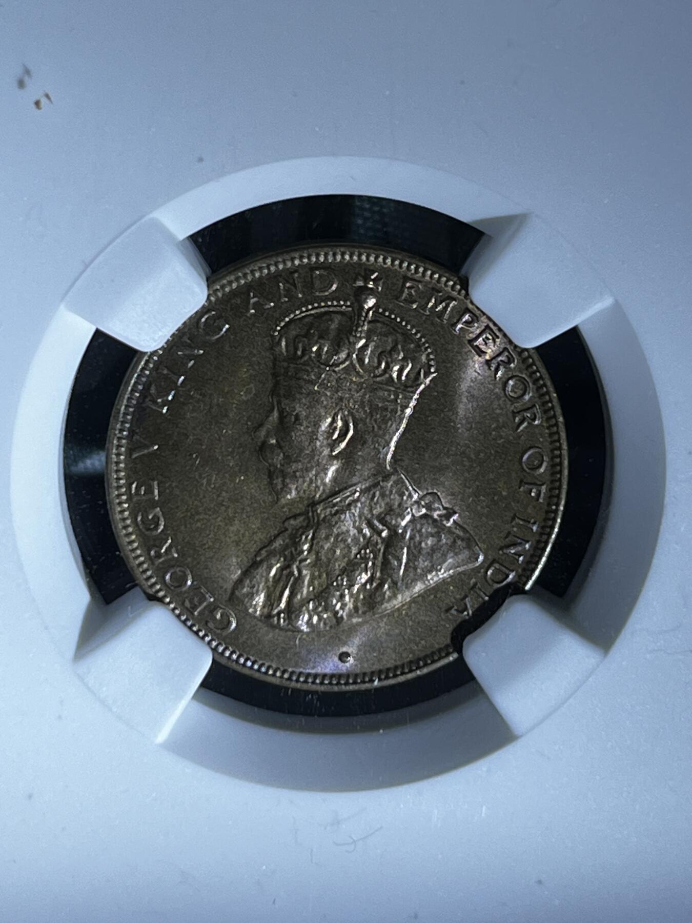 香港1仙铜币1934 NGC MS64RB