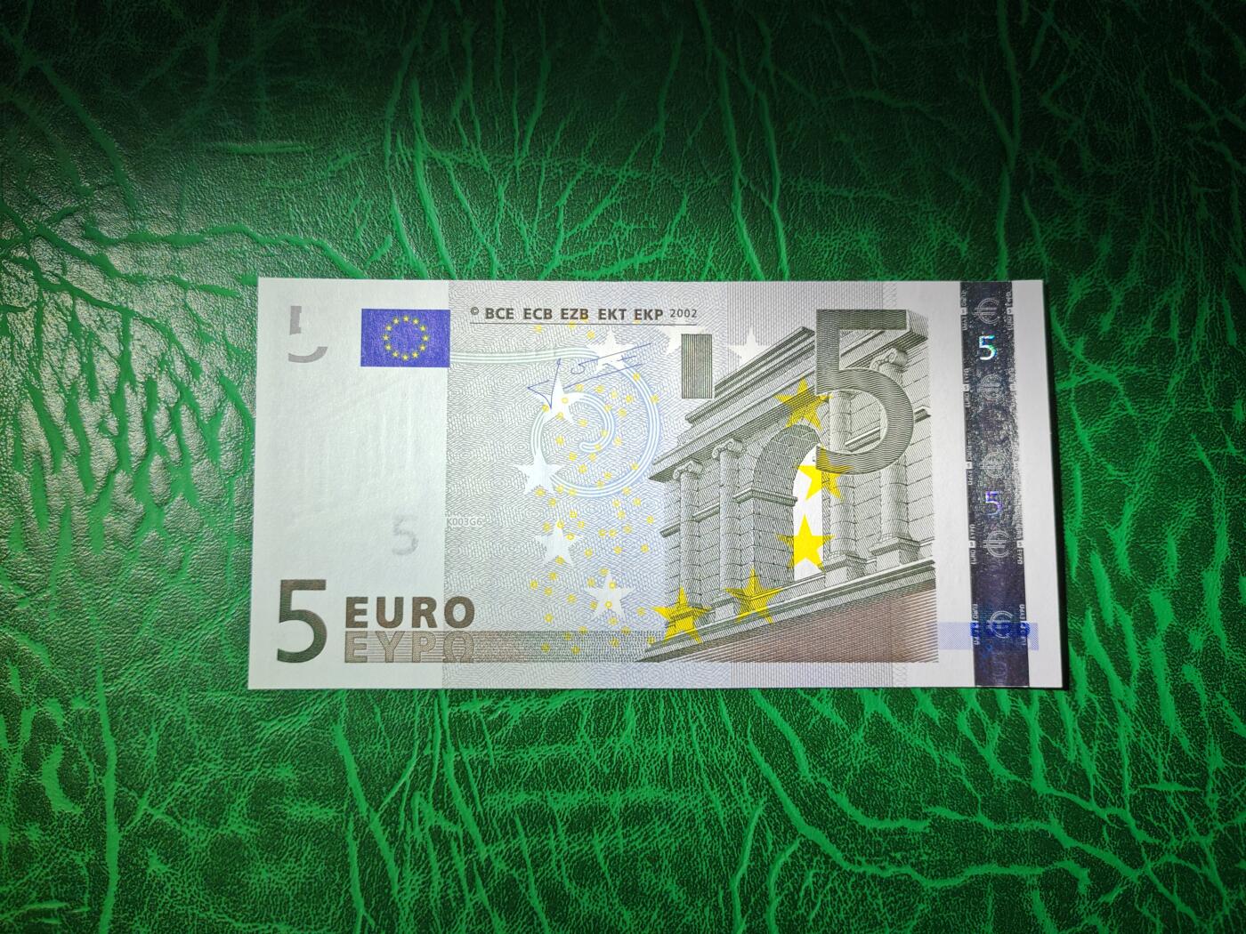 欧盟纸币 Euro（稀有冠）2002版 二签 5欧 T冠 爱尔兰版 （K003 B版）全新UNC