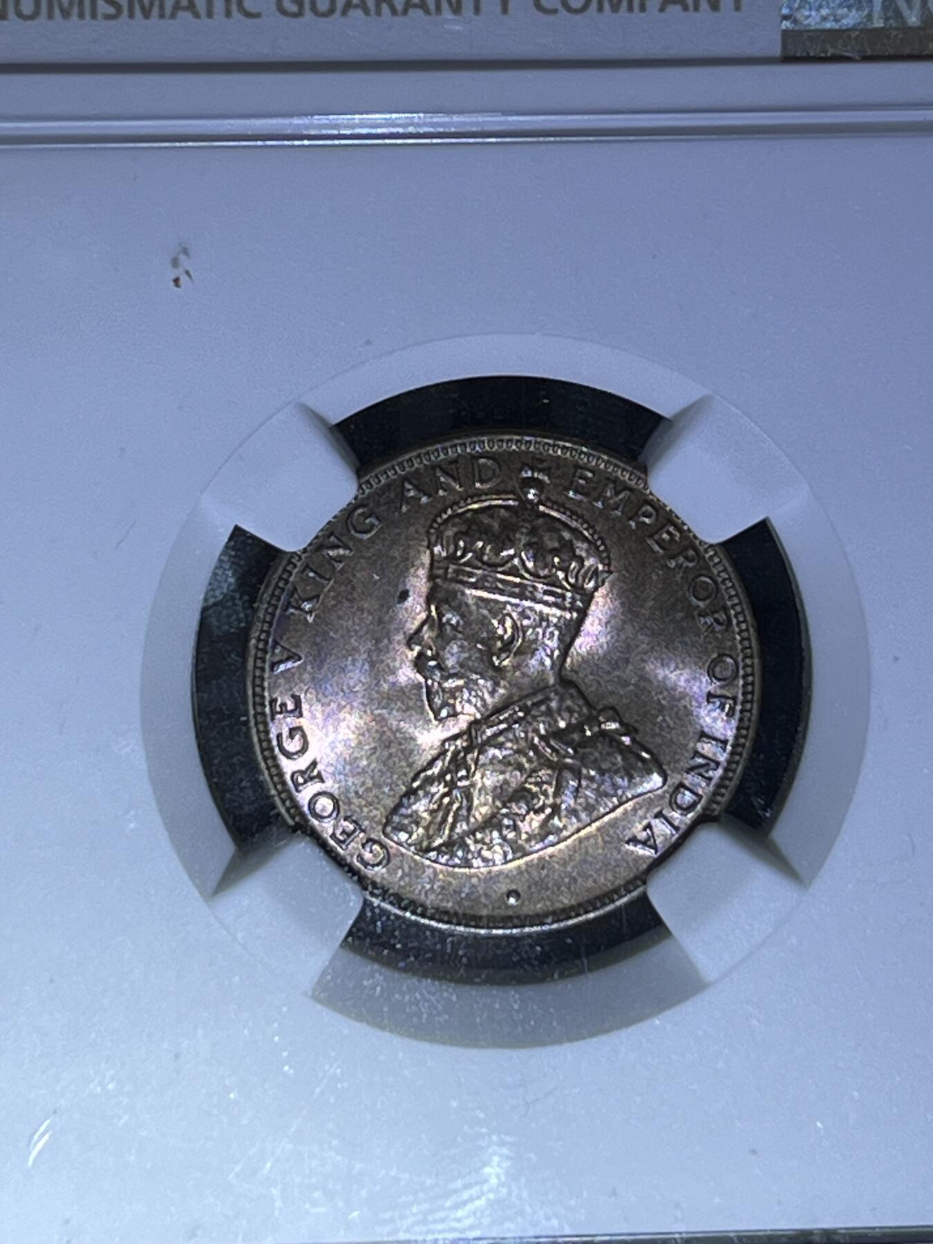 香港1仙铜币1934 NGC MS64RB