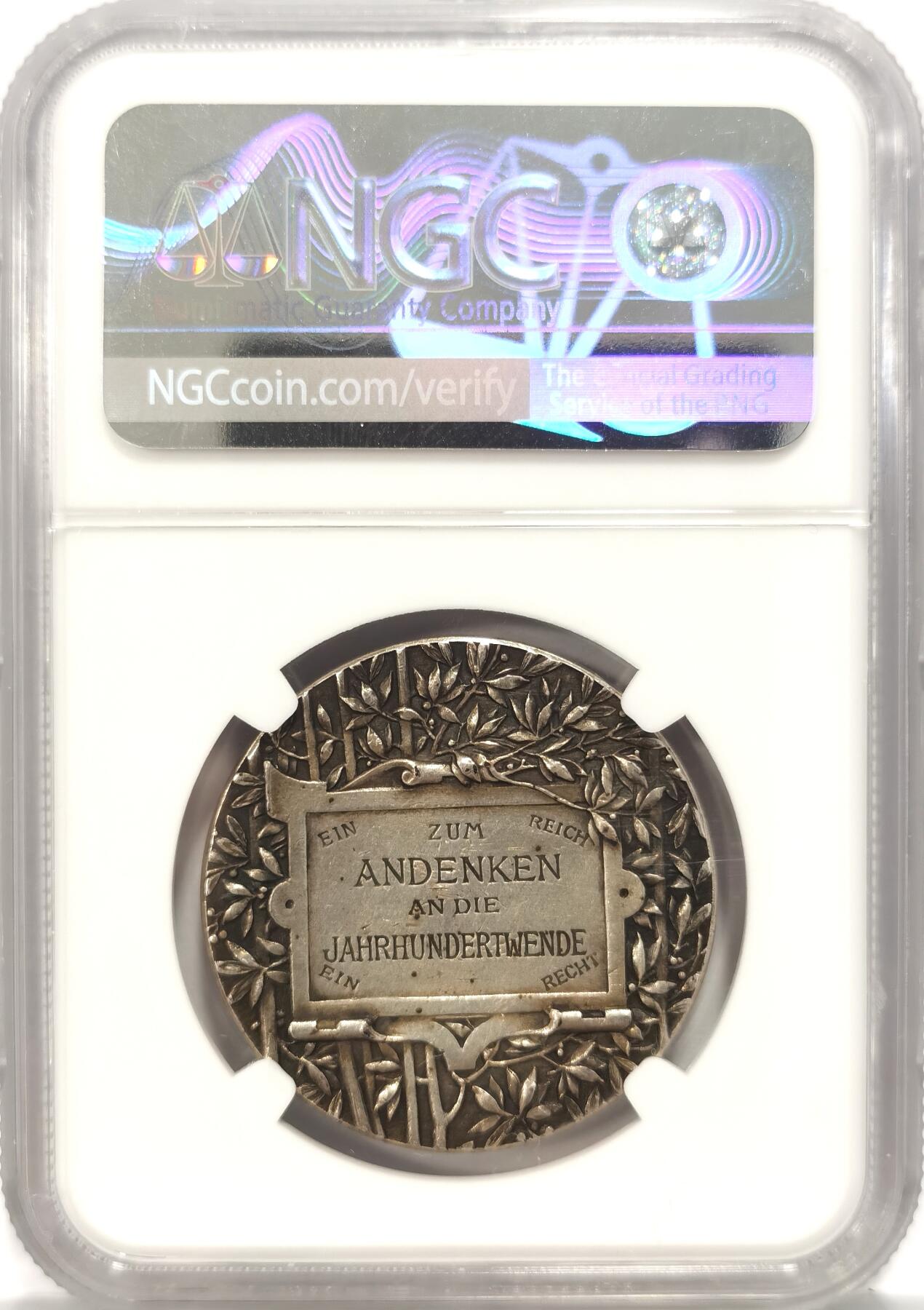 博洋堂世界钱币拍卖第084期（全场包邮） NGC MS62 德国1900年世纪之交“光明驱逐黑暗”纪念镀银章