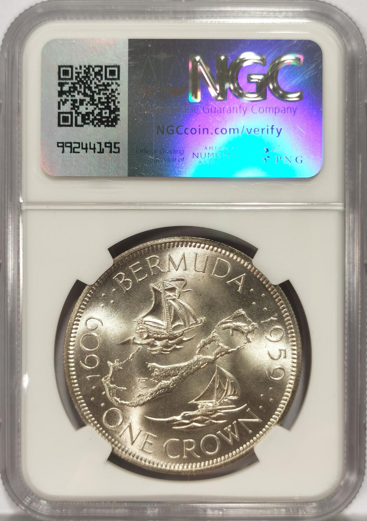 博洋堂世界钱币拍卖第084期（全场包邮） NGC MS67 英属百慕大1959年伊丽莎白二世1克朗银币，殖民地发现350周年纪念，巅峰级分数2