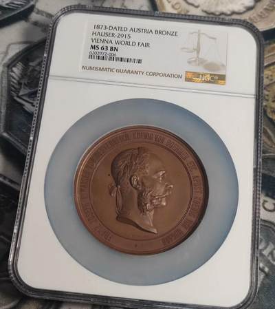 欧洲艺术麦朵尔 周五结拍 1873维也纳世博会大铜章MS63 高浮雕，加厚大盒