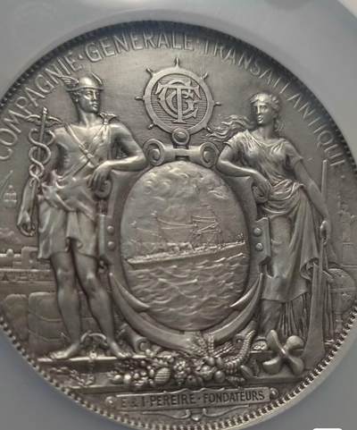 欧洲艺术麦朵尔 周五结拍 1938法国大西洋海运大银章68mm150克左右