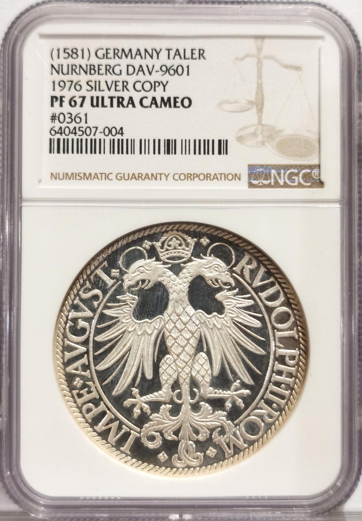 博洋堂世界钱币拍卖第084期（全场包邮） NGC PF67UC 1976复刻1581德国纽伦堡1泰勒银币，N盒唯一记录