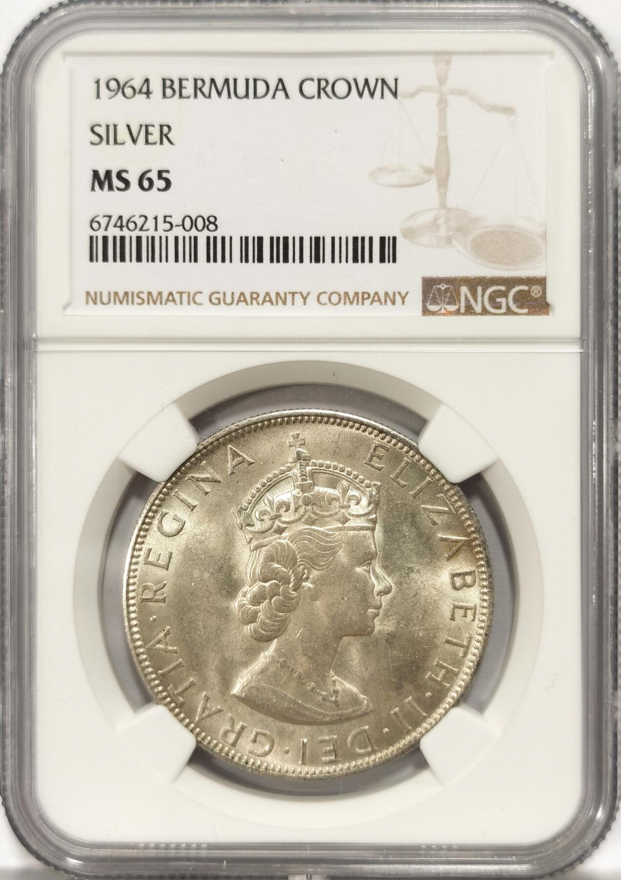 博洋堂世界钱币拍卖第084期（全场包邮） NGC MS65 英属百慕大1964年伊丽莎白二世1克朗银币