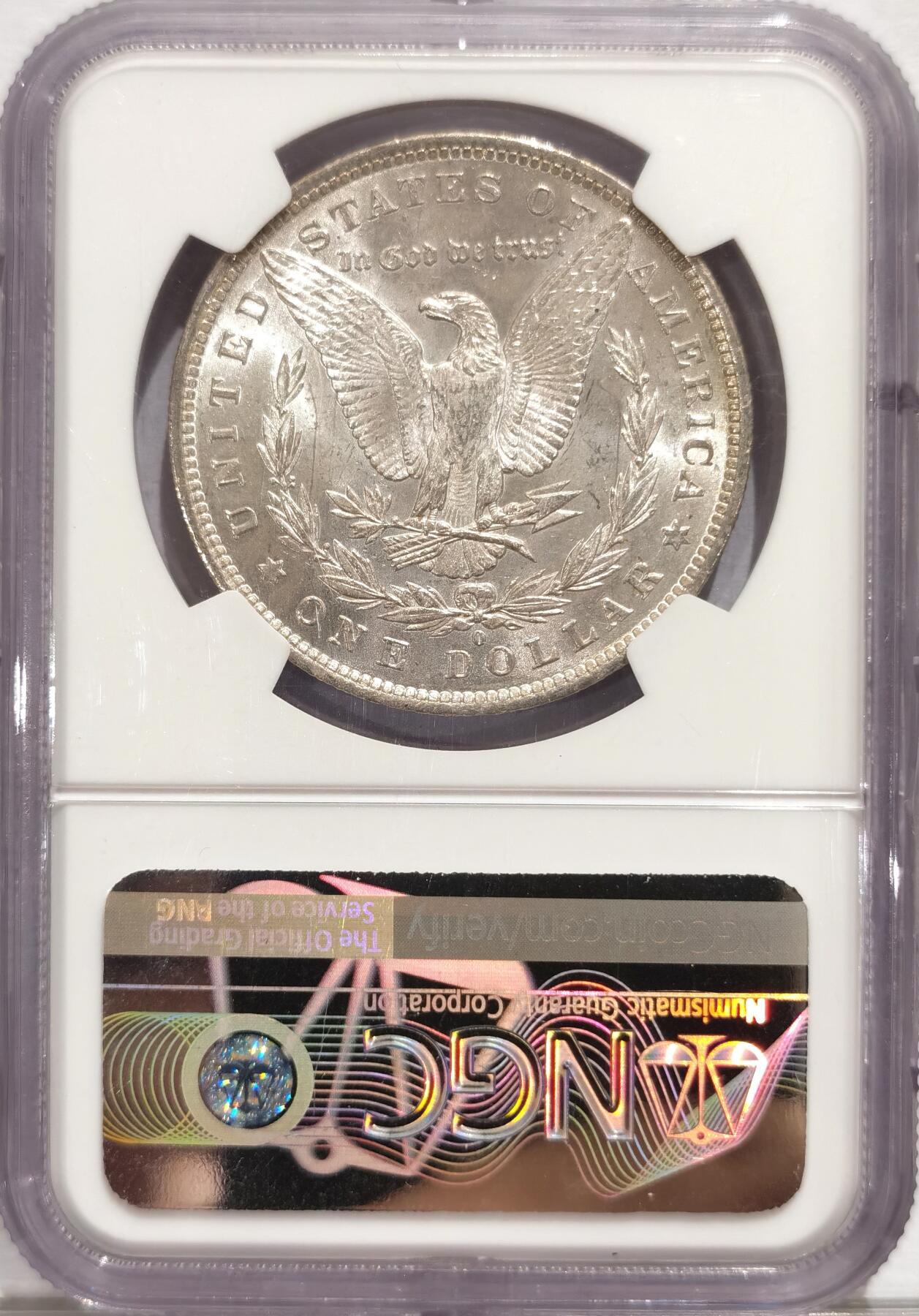 博洋堂世界钱币拍卖第084期（全场包邮） NGC MS63 美国摩根银币1884年O版 正面环彩包浆 背面光度很棒 脸部伤很少状态好