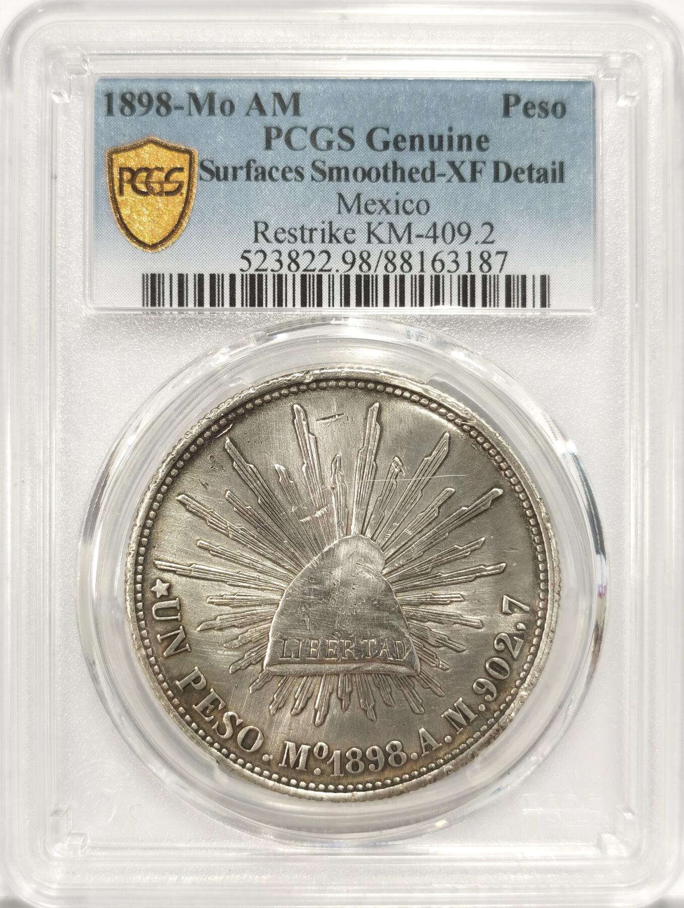 博洋堂世界钱币拍卖第084期（全场包邮） PCGS XF 1898年Mo AM墨西哥鹰洋 转光品质