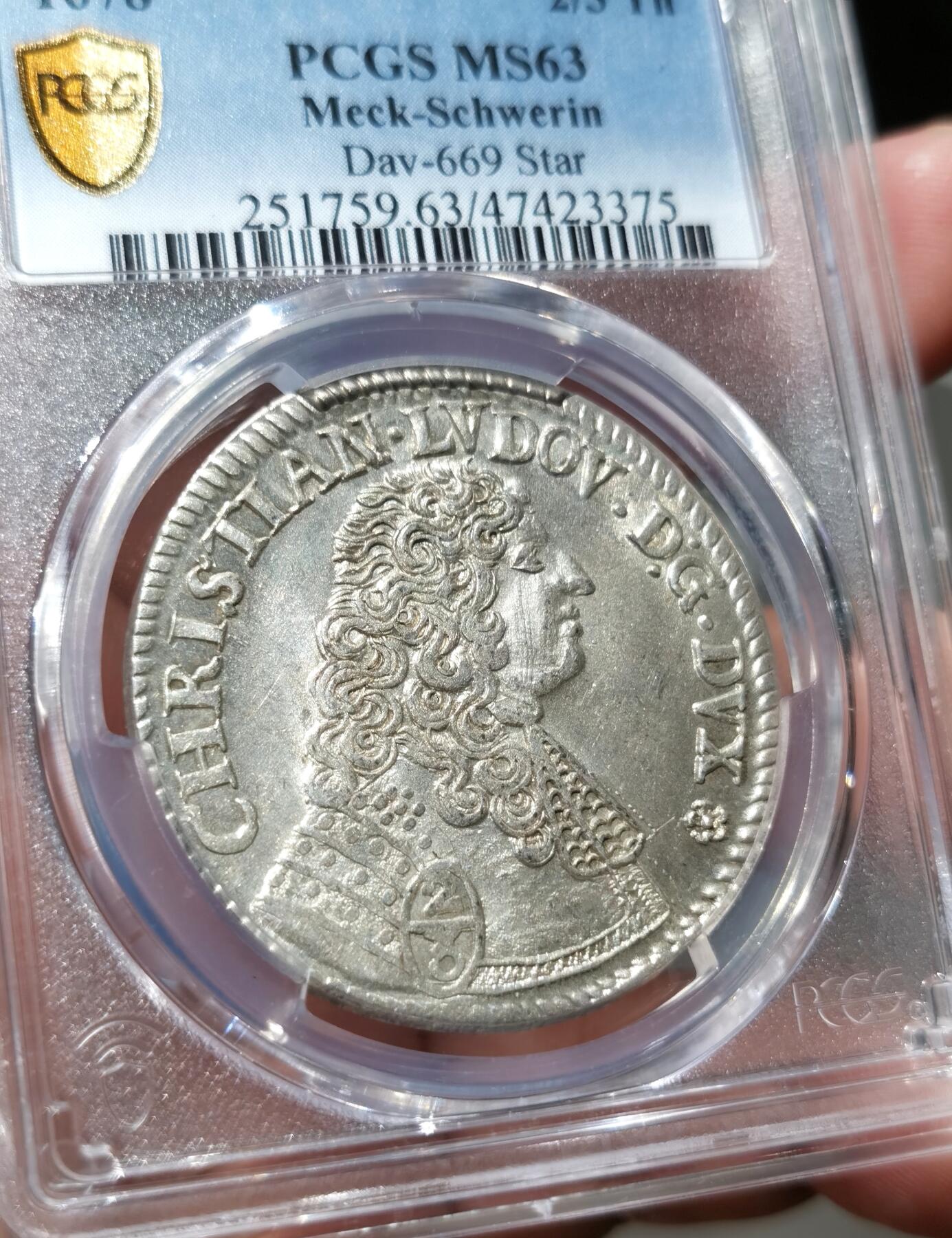 博洋堂世界钱币拍卖第084期（全场包邮） PCGS MS63 神罗梅克伦堡-什未林1678年2/3泰勒 稀少老泰勒品种，PCGS评级榜冠军分 唯一一枚！