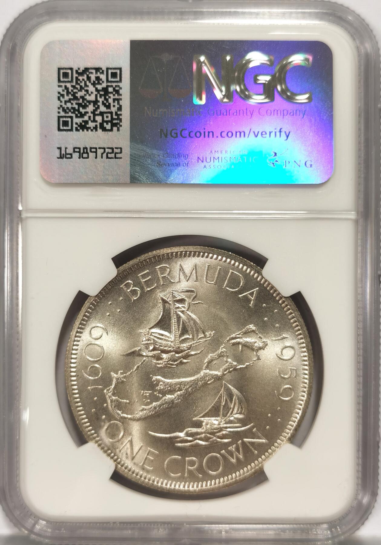 博洋堂世界钱币拍卖第084期（全场包邮） NGC MS67 英属百慕大1959年伊丽莎白二世1克朗银币，殖民地发现350周年纪念，巅峰级分数1