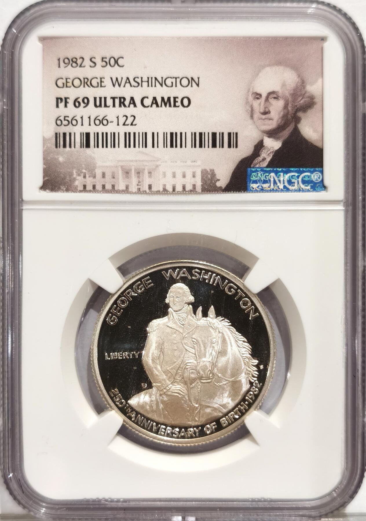 博洋堂世界钱币拍卖第084期（全场包邮） 美国1982年华盛顿半美元精制纪念银币NGC-PF69UC，PROOF精制币，币面清爽干净又漂亮，打制精美，状态极佳
